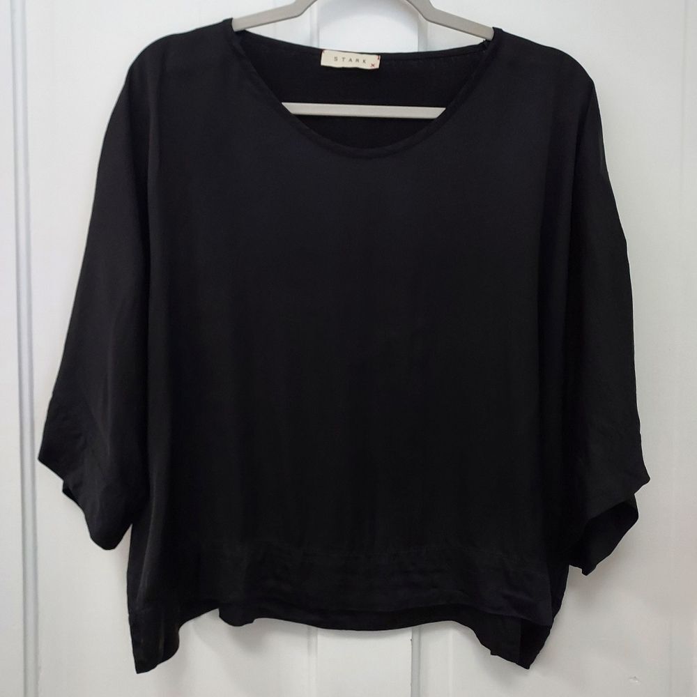 StarkX Short Sleeve Black Boxy Rayon Top M